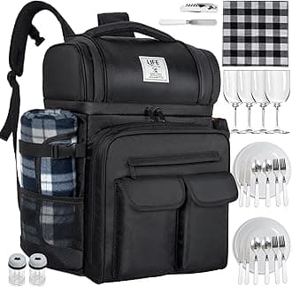 ITHWIU Picnic Backpack for 4 Person with 2 Insulated Leakproof Cooler Compart...