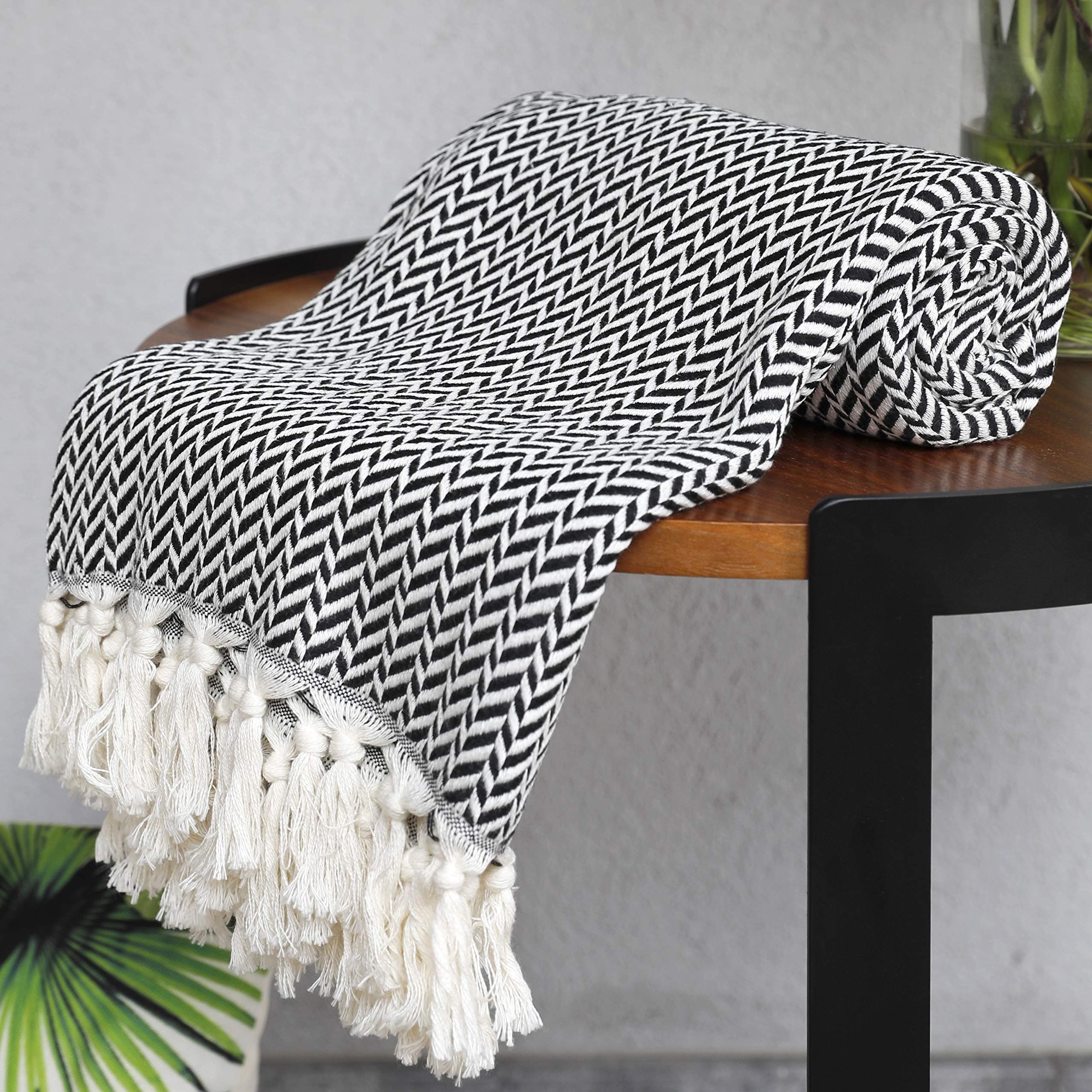 Peshtemania Premium Cotton Light Weight Boho Throw Blanket 50”x60” Gray Black and Off White for Bed Chair Couch Farmhouse Turkish Throws for Sofa Bedroom Outdoor Fall Throw Blanket Yoga Blanket