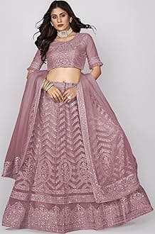 VARNI FABRICS Lehenga set for Women Heavy Net Multi Embroidered Sequence Work Semi Stitched Lehenga for Women Wedding Ethnic Traditional Party Lehenga Choli with Dupatta | Free Size