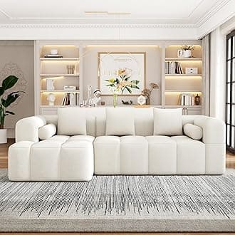 101.2" Sectional Sofa Full-Compressed Modular Sofa Couch Free-Combined with Deep Seating and Two Side Pockets for Living Room (Beige@90)