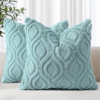 decorUhome Cozy Textured Throw Pillow Covers 16x16 Inch Set of 2, Soft Plush Faux Wool Aqua Accent Couch Pillow Covers for Modern Farmhouse Sofa Bed Living Room
