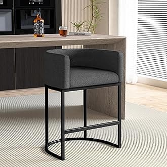 26" H Counter Height Bar Stools, Modern Barrel Counter Stools with Backrest and Arms, Linen Fabric Upholstered Accent Barstools for Kitchen Island,Support 450 LBS（Carbon Gray）