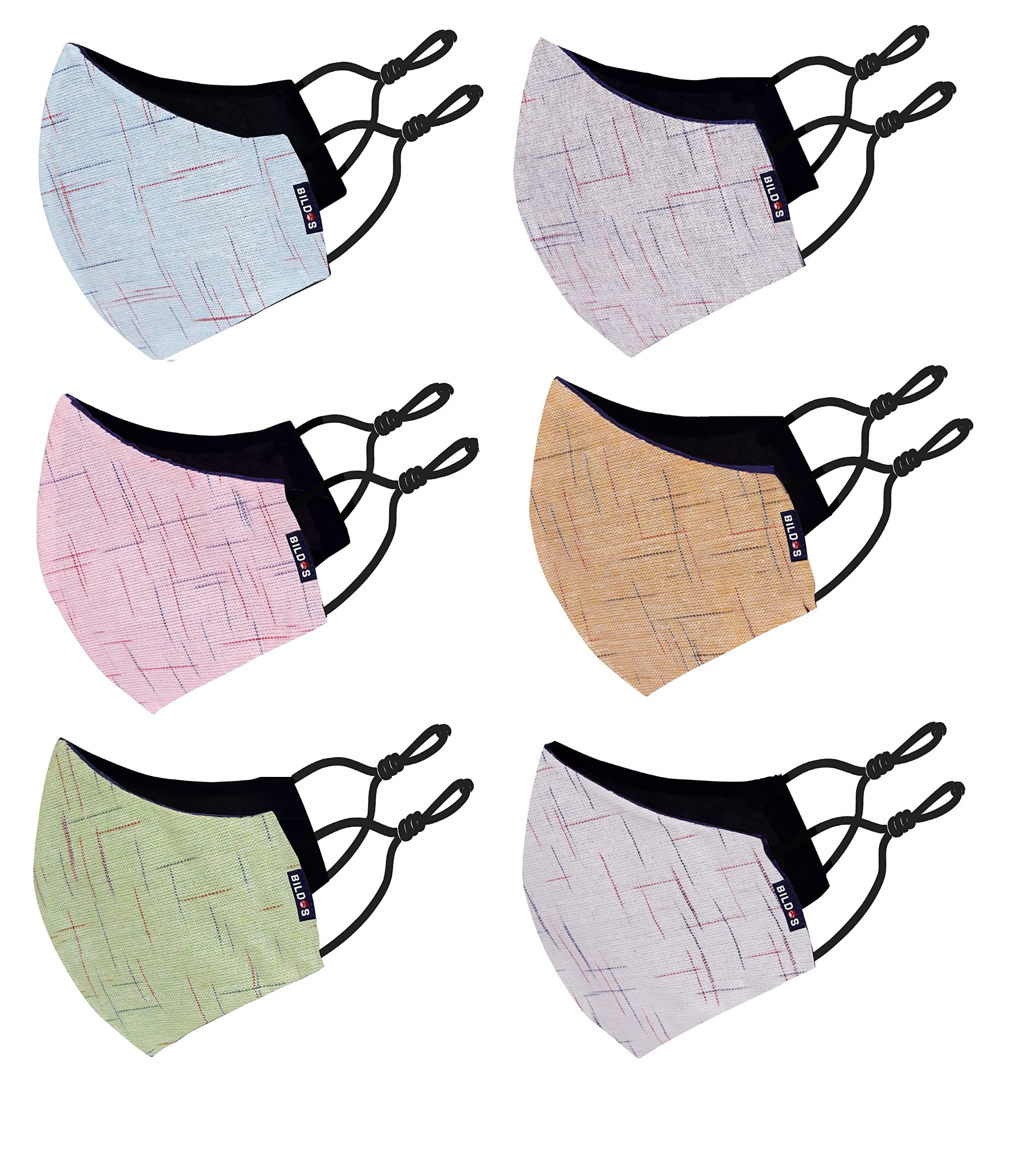 Cotton Reusable Face Mask With Adjustable Ear Loop (Multicolour, Without Valve, Pack of 6) for Unisex