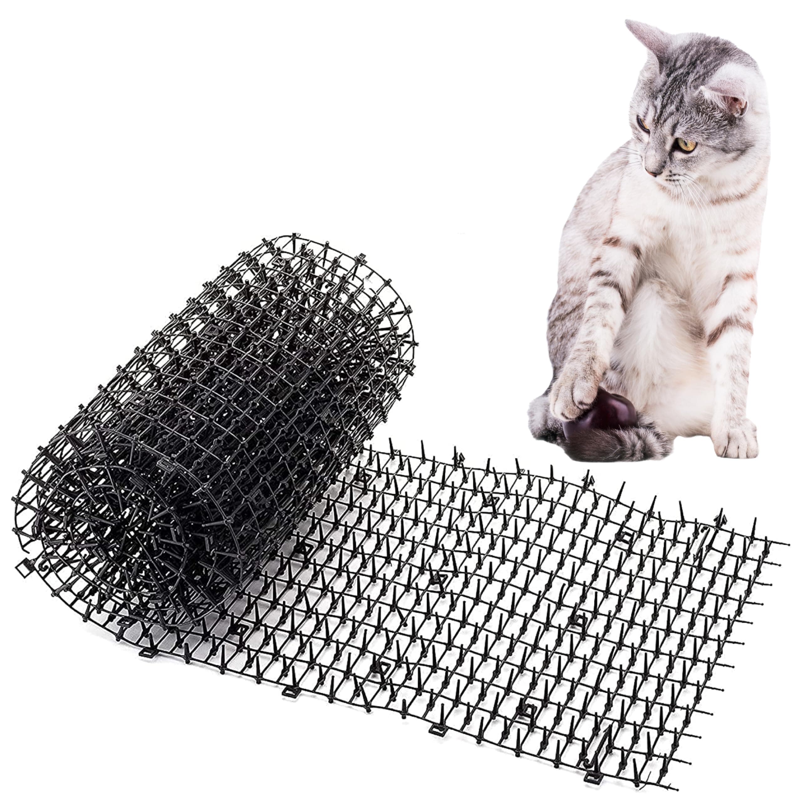 Homarden Black Scat Mat for Cats - 13ft x 11" Plastic Cat Deterrent with Spikes and 12 Garden Staples - Indoor and Outdoor Mat to Protect Furniture and Gardens