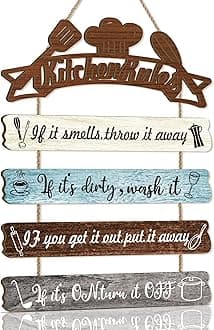 KAIRNE Kitchen Rules Wall Sign Rustic Wood Bar Sign Funny Quotes Door Wooden Hanging Plaque Farmhouse Style Kitchen Accessories If It's Dirty Wash It Knife Fork Prints Plaque Decor