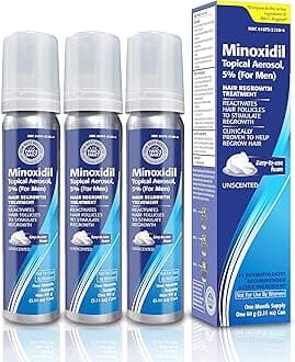 Minoxidil Topical Aerosol Foam, 5%, Hair Regrowth 3 Months Treatment for Men, 2.11 oz (3 Pack)