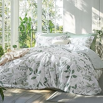 Bedsure Comforter Set King Size - Cute Floral Bedding Comforter Set, 3 Pieces, 1 Soft Reversible Sage Green Botanical Flowers Comforter and Pillow Shams