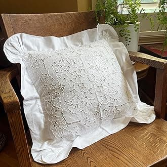 MODERN HEIRLOOM Embroidered and LACE 2-PC Pillow Decorative Pillow Set, 16 inches, Constance White 16" 2 Count