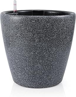 Dexceder 18x17 Self Watering Planter with Wheels Indoor Outdoor, Inner Pot Design, Thickened Large Floor Standing Flower Plant Pot with Water Level Indicator (Stone Matte)