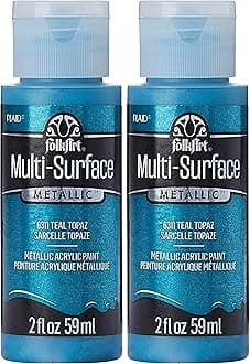 FolkArt Multi-Surface Metallic Paint in Assorted Colors (2 oz), Metallic Teal Topaz (Pack of 2)