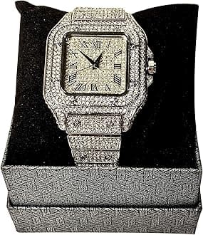 Shop-iGoldLuxury CZ Diamond Iced Bracelet Watch - Roman Numeric Square Dial - Custom Fit, Bust Down Watch For Men, Women & Hip Hop/Rapper Choice - Mens Jewelry