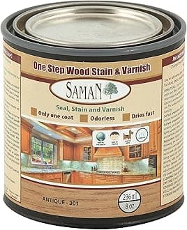 SamaN Interior One Step Wood Seal, Stain and Varnish – Oil Based Odorless Dye - Protection for Furniture and Fine Wood (Antique SAM-301, 8 oz)