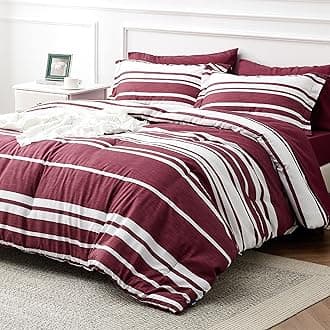 Bedsure Bed in a Bag King Size 7-Piece Burgundy White Striped Bedding Comforter Sets All Season Bed Set, 2 Pillow Shams, Flat Sheet, Fitted Sheet and 2 Pillowcases