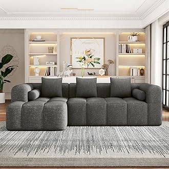 101.2" Sectional Sofa Full-Compressed Sofa Modular Sofa Couch Free-Combined with Deep Seating and Two Side Pockets for Living Room (Grey@90)