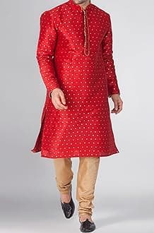 VASTRAMAY Men Silk Blend Solid Vm Egyptian Kurta Pyjama Set - Classic Ethnic Attire For Timeless Style And Cultural Celebrations | Jacquard Woven Zari Work With Shimmer Piping Full Sleeves Kurta