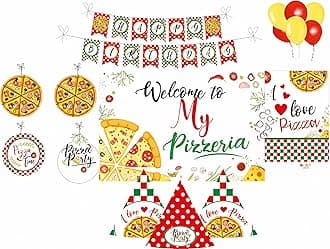 Pretty UR Party Pizza Party Decorations Kit - 70 pcs Includes Banner, Balloons, Centerpiece, danglers, Pizza Party Supplies, Pizza Birthday Decor, Birthday Banner for Girls, Kids, Boys