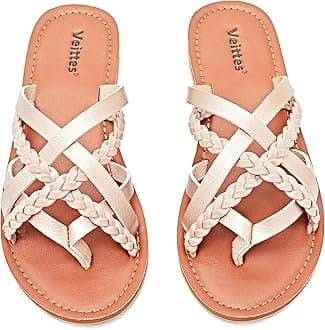 Veittes Women's Flat Slide Sandals - Fashion Slip On Braided Plait Toe Thong Strappy Spring Summer Shoes.(2307001,GD/MF,5 UK)