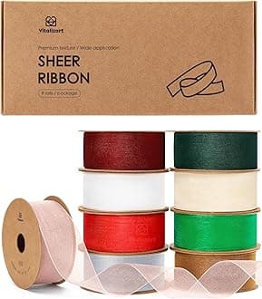 Vitalizart Organza Ribbon 1" x 90Yd Mixed Color Sheer Ribbons Set 10 Yd x 9 Rolls Handmade for Gift Wrapping Christmas Tree Crafts Bows Wedding Invitations Wreaths Wrap