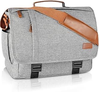 EstarerEstarer Laptop Messenger Shoulder Bag 17.3 Inch Mens Water Resistant Canvas Satchel Briefcase for Work Office (Light Grey)