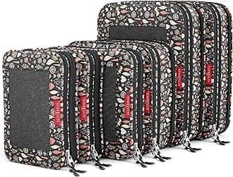 LeanTravel Premium Compression Packing Cubes for Travel - Suitcase Organizer Bags with Double Zipper & Breathable Mesh Panel - Space Saving Carry On Luggage Essentials (6-Pack, Flowers)