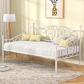 VECELO Metal Daybed Frame Multifunctional Platform Bed Sofa Mattress Foundation with Classic Headboard, Twin, White
