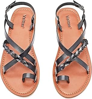 Veittes Women's Flat Slide Sandals - Fashion Slip On Braided Plait Toe Thong Strappy Spring Summer Shoes.