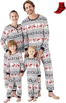 PATPAT Christmas Family Matching Pajama Sets Includes Christmas Socks - Perfect for Family Photos & Holiday Celebrations