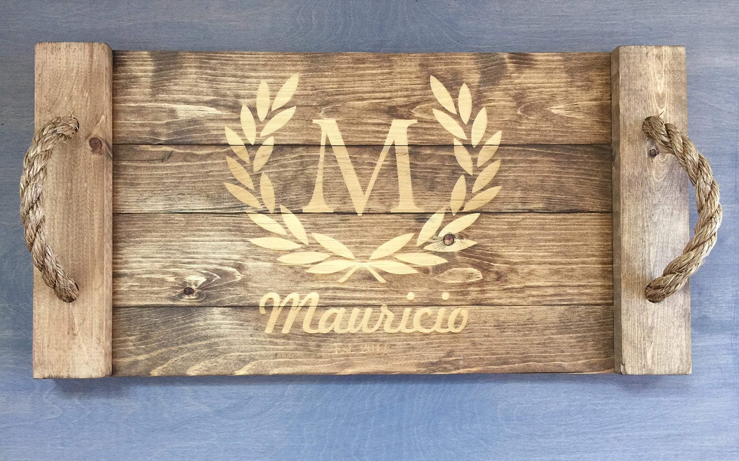 Personalized Serving Tray, Personalized Rustic Serving Tray, Custom Wooden Serving Tray, Personalized Ottoman Tray Gift, Wedding Gift, Engagement Gift, Housewarming Gift, Couple's Gift