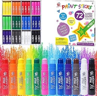 TBC The Best Crafts Paint Sticks, 12 Colors Pastel, Washable, Non-toxic, Tempera Paint Sticks for Kids and Students (72 Colors 6 * 12 set)