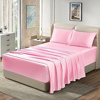 Homiest 4pcs Extra Deep Pocket Satin Sheets Full Size Bed Set, 18-24 Inch Deep Pocket Bed Sheets Pink Satin Sheet Set, Silky Satin Bedding Set Luxury Fitted Sheet Set Fits Ultra Deep Mattress