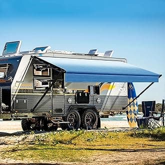 YESCAMP Manual RV Awning Complete Kit Retractable Camper Awning for RV or Trailers RV Roll Out Awning for Camper or 5th Wheel,Travel Trailers,Toy Haulers,Motohome(12Ft,Black Frame,Blue Fade)