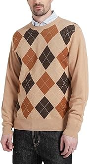 Men's Crewneck Argyle Knit Jumpers Wool Blend Long Sleeve Sweater Pullovers