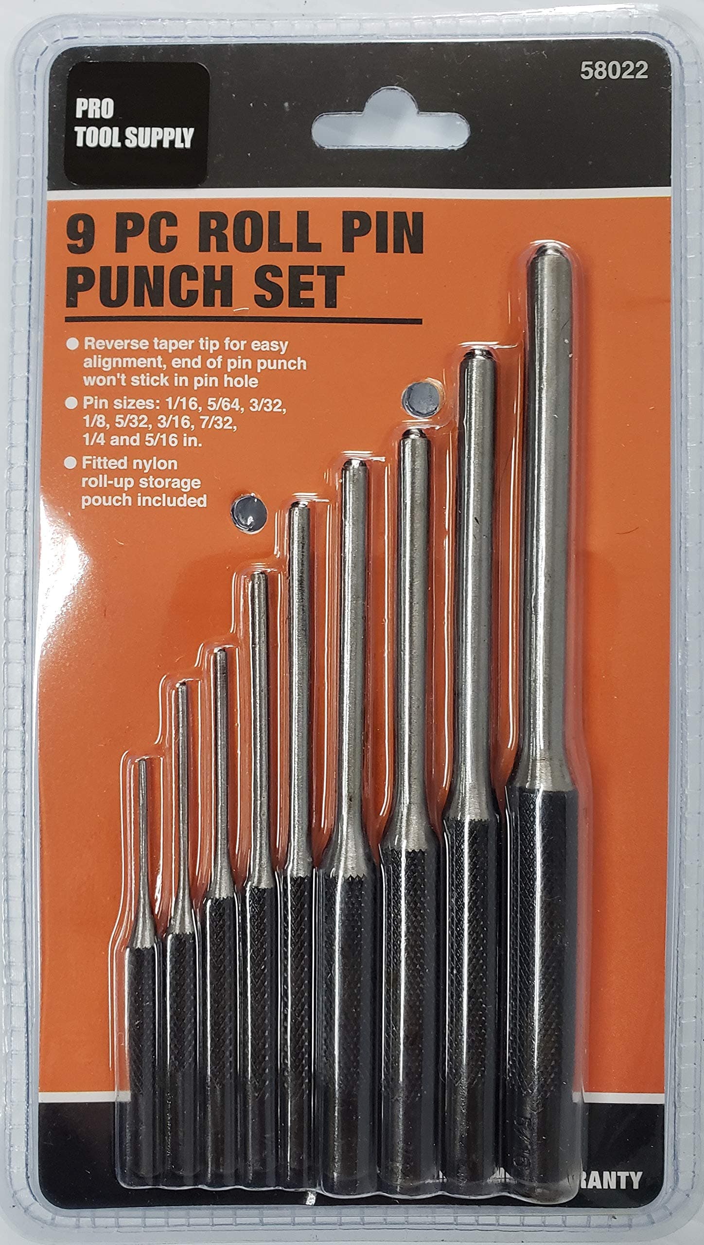 Roll Pin Punch Set, 9 PC