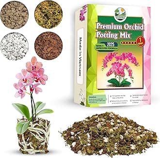 [Upgraded] Duspro Orchid Potting Mix For Repotting With Forest Moss, Pine Bark, Perlite & Pumice, Bark Mix, Soil, Drainage Indoor Potting, Pot Not Included,1 Qrt