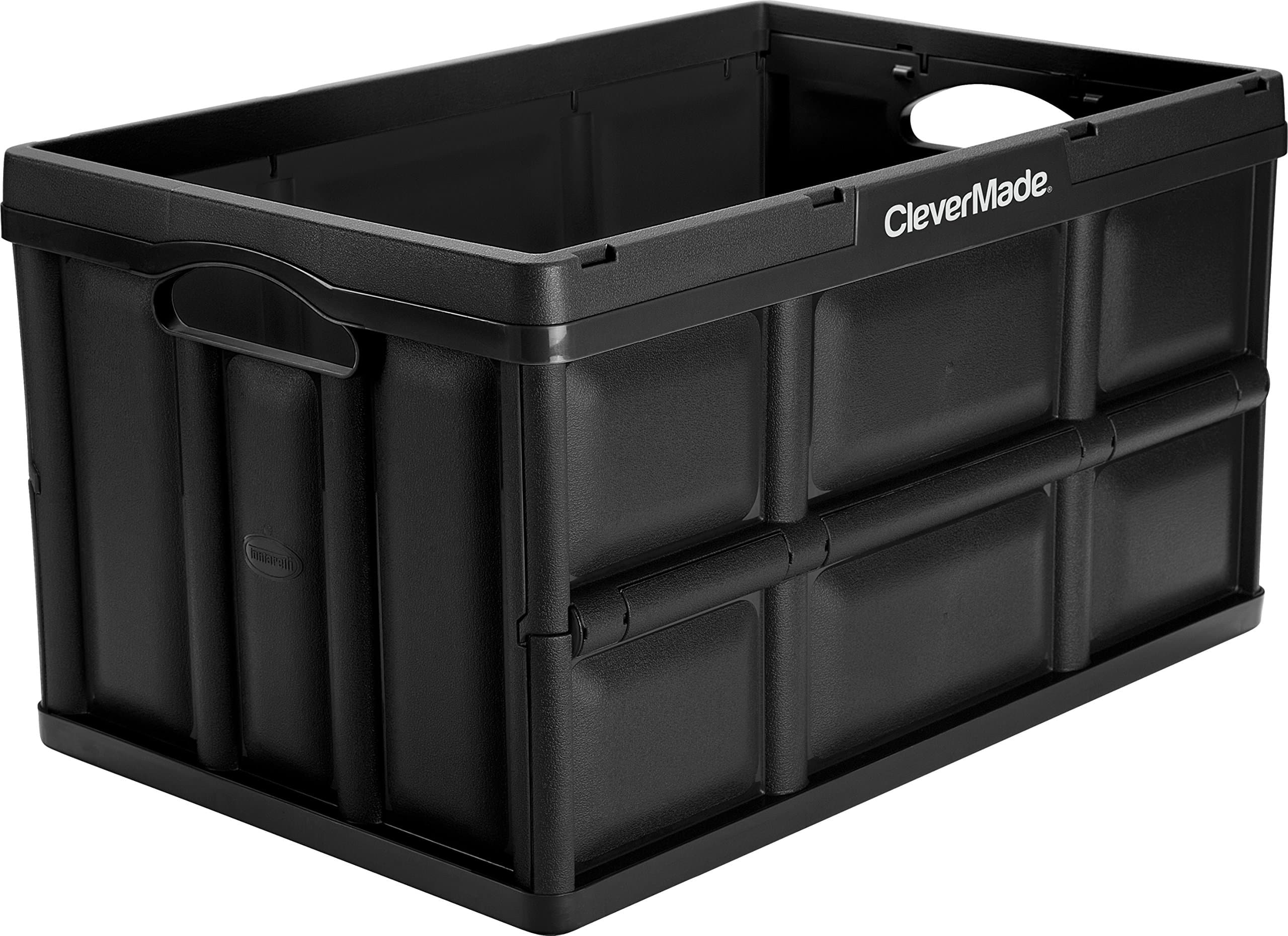 CleverMade CleverCrates 62 Liter Collapsible Storage Bin/Container: Solid Wall Utility Basket/Tote, Black