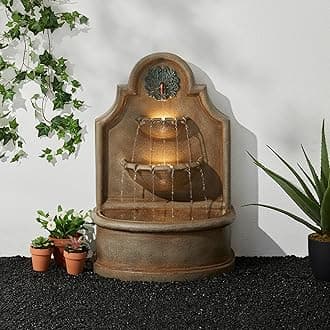 Glitzhome 37.25" H Outdoor Garden Water Fountain with LED Lights and Pump, Oversized Antique European Style 3-Tier Polyresin Cascading Floor-Standing Fountain for Porch Deck Patio Backyard Decoration