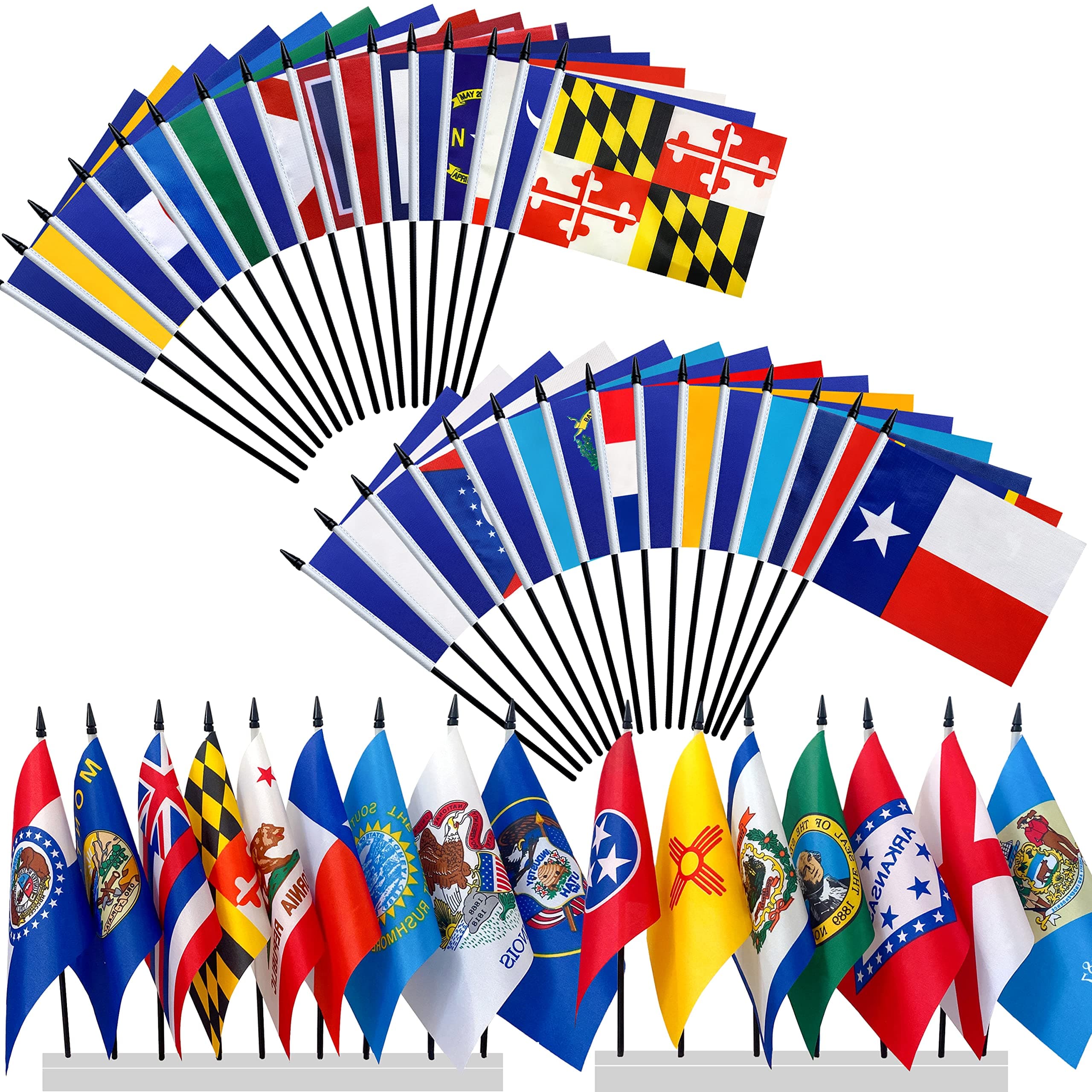 Consummate50 State Flags Set Small Mini Hand Held Stick Flag,8.2 x 5.5 Inch