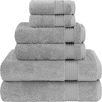 Hotel & Spa Quality, Absorbent & Soft Decorative Kitchen & Bathroom Sets, Turkish 6 Piece Towel Set, Includes 2 Bath Towels, 2 Hand Towels, 2 Washcloths - Light Grey