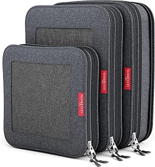 LeanTravel Compression Packing Cubes Luggage Organizers (3) Set (Black), Black, OneSize