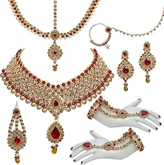 Lucky Jewellery Wedding Designer Gold Plated Dulhan Choker Bridal Set with sheeshpatti for Girls & Women (2475-L1ZS-KD124-)