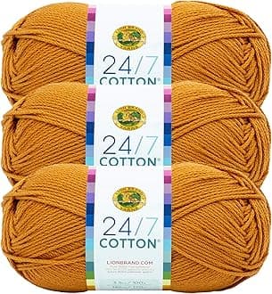 Lion Brand 24/7 Cotton Yarn, Yarn for Knitting, Crocheting, and Crafts, Amber, 3 Pack