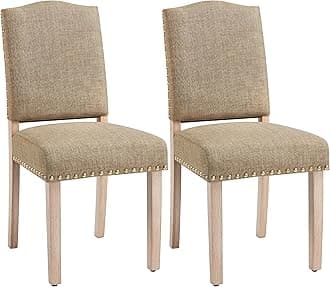 Yaheetech Modern Dining Room Chairs Set of 2 Kitchen Chairs with Nailhead Trim and Upholstered Seat for Home, Khaki