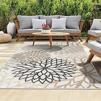 Outdoor Rug - Easy-Clean, Durable, Stain-Resistant, Weather & UV Resistant Indoor & Outdoor Rugs for Porch, Deck, Balcony, Garden, Picnic and Patio | Bellis Black, Beige - 80x150cm