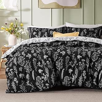 Bedsure Full Comforter Set - Black Bed Set, 3 Pieces Cute Floral Bedding, 1 Soft Reversible Botanical Flowers Comforter and 2 Pillow Shams