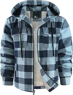 SCODI Men's Flannel Shirt Jacket Fleece Sherpa Lined Plaid Jackets Coat Full Zip Up Hoodie Winter Outwear