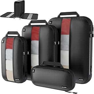 Premium Ultralight Compression Packing Cubes for Travel - Bag Factor Luggage Organizer Set (Double Sided Clean Dirty - Black - 4 Set)