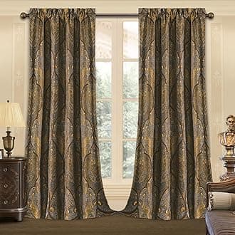 Luxury Jacquard Curtains for Bedroom, Classic Antique Lined Damask Curtains 2 Panels with Tiebacks, Bronze Gold Window Curtain for Living Room Holiday Banquet Decor(52Wx108L, 2 Panels)