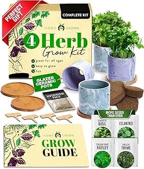HOME GROWN Indoor Herb Garden Kit w/Glazed Ceramic Pot - Easy-to-Grow Kitchen Window Gardening Starter Set - Unique Housewarming Gift for Women, Mom, Gardeners, Friend, Her, Mother