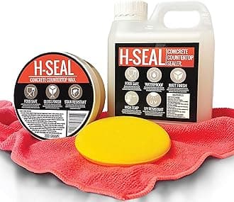 H-SEAL CONCRETE COUNTERTOP/WORKTOP SEALER | FOOD SAFE | HIGH TEMP | GLOSS FINISH | WATERPROOF | STREAK-FREE | UV RESISTANT (1L Sealer & 200G Wax Kit)