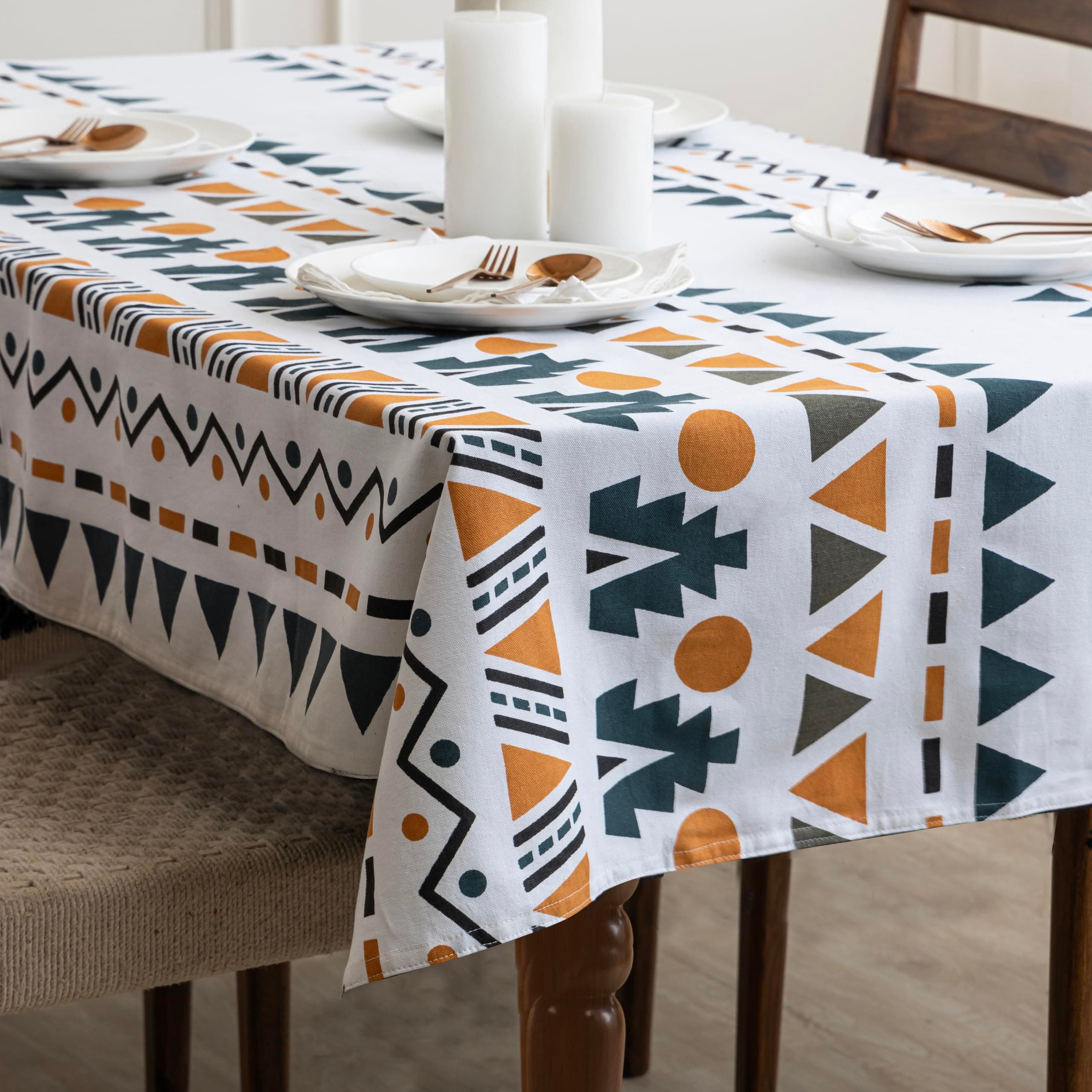 Cotton Table Cloth for 4 Seater Dining Table - Rectangular 40 x 60 Inch Centre Table Cover, Geometric Printed Cloth - (Multicolor, 101x152 CM)